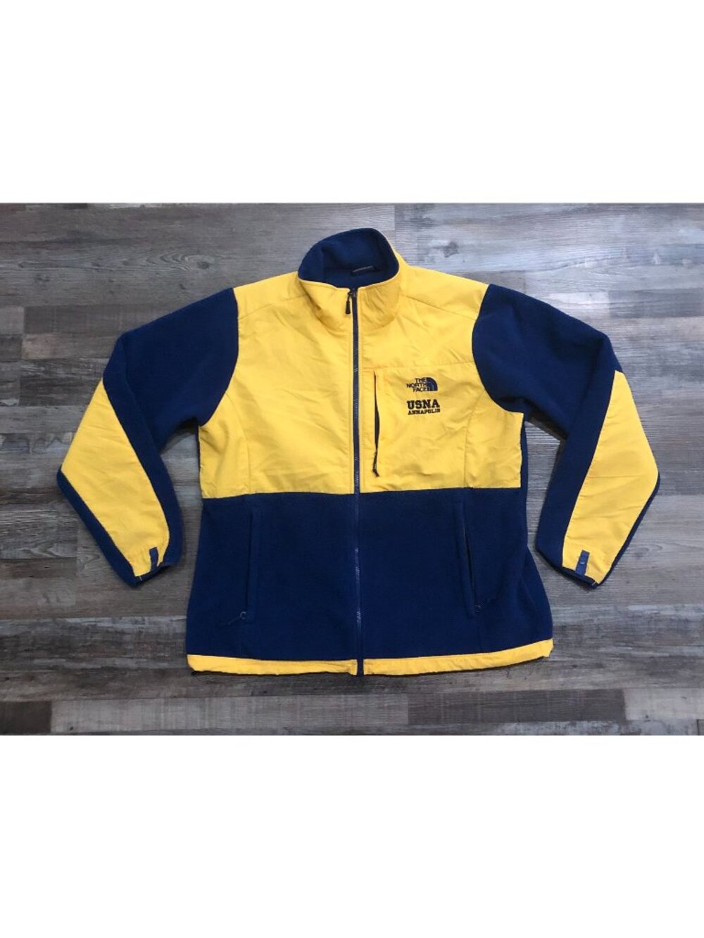 The North Face Denali Jacket Mens XL USNA Annapolis US Naval Academy Blue Yellow